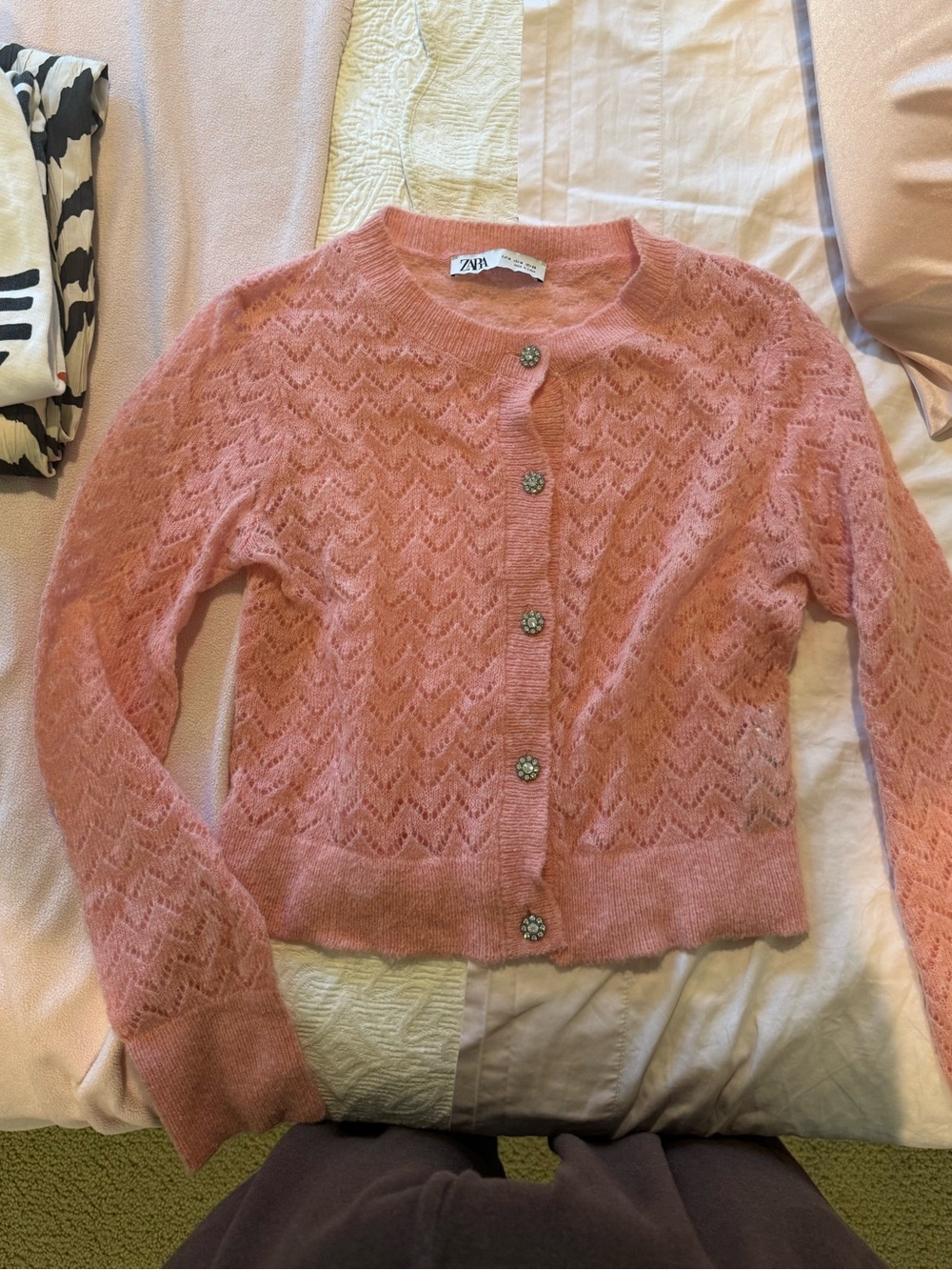 Zara Coral Pink Openwork Button Cardigan
